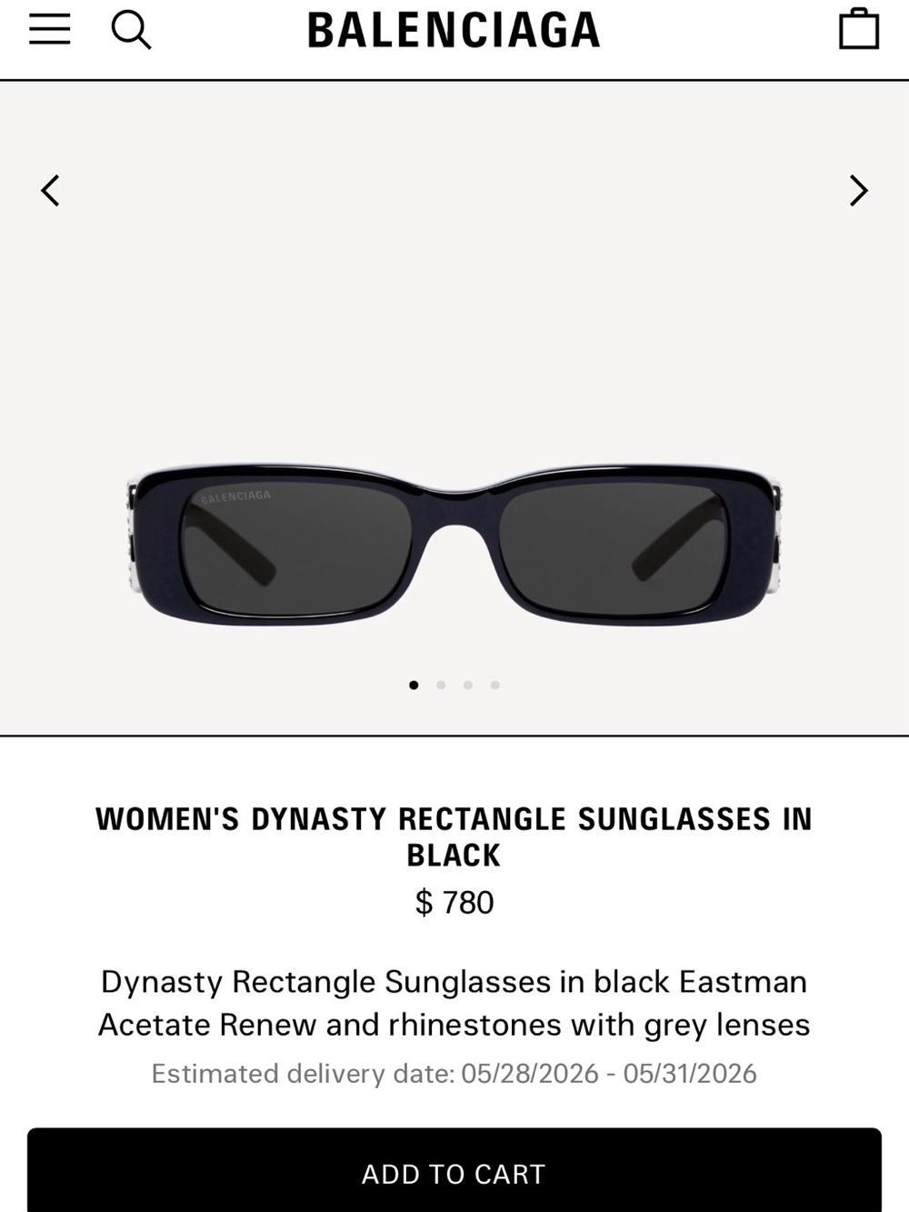 NEW Balenciaga Dynasty Crystal Black Rectangular Sunglasses - Picture 14 of 14